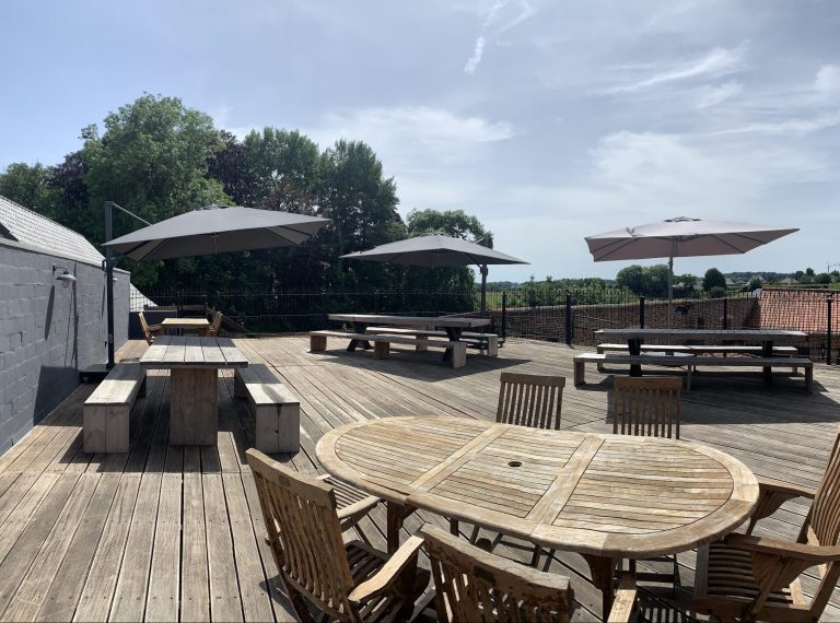 terrasse sur le toit avec vue sur la forêt et le jardin